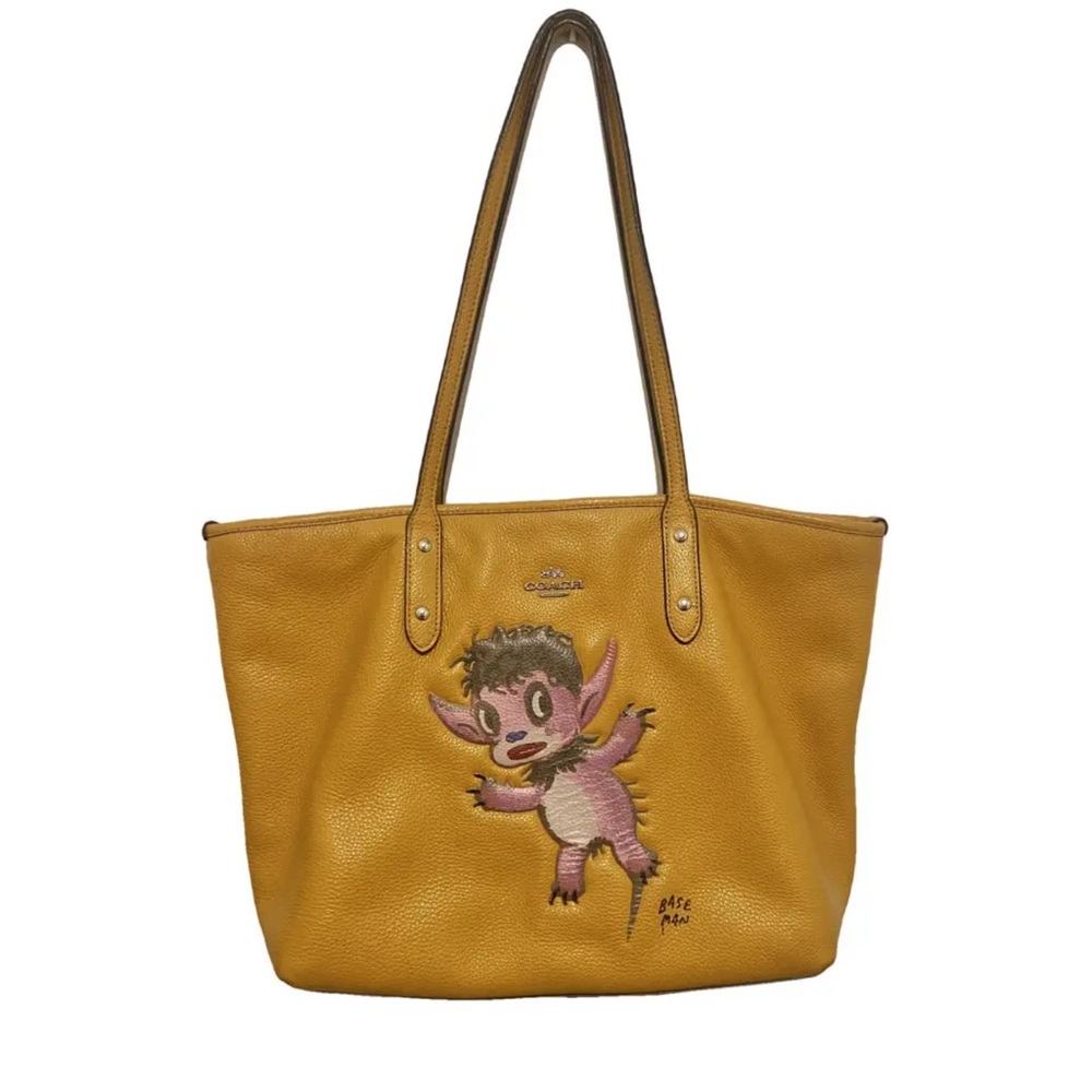Coach x Gary Baseman "Buddy Boy" City Tote in yellow pebble leather